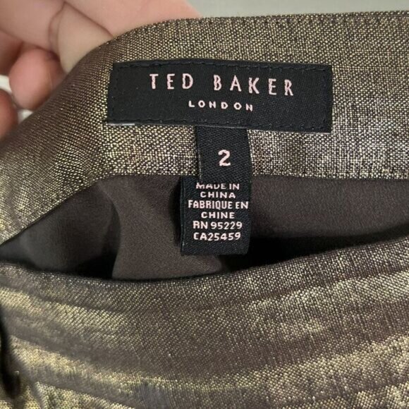 Ted Baker London Metallic Gold Linen Ruffle Skirt - Picture 4 of 5